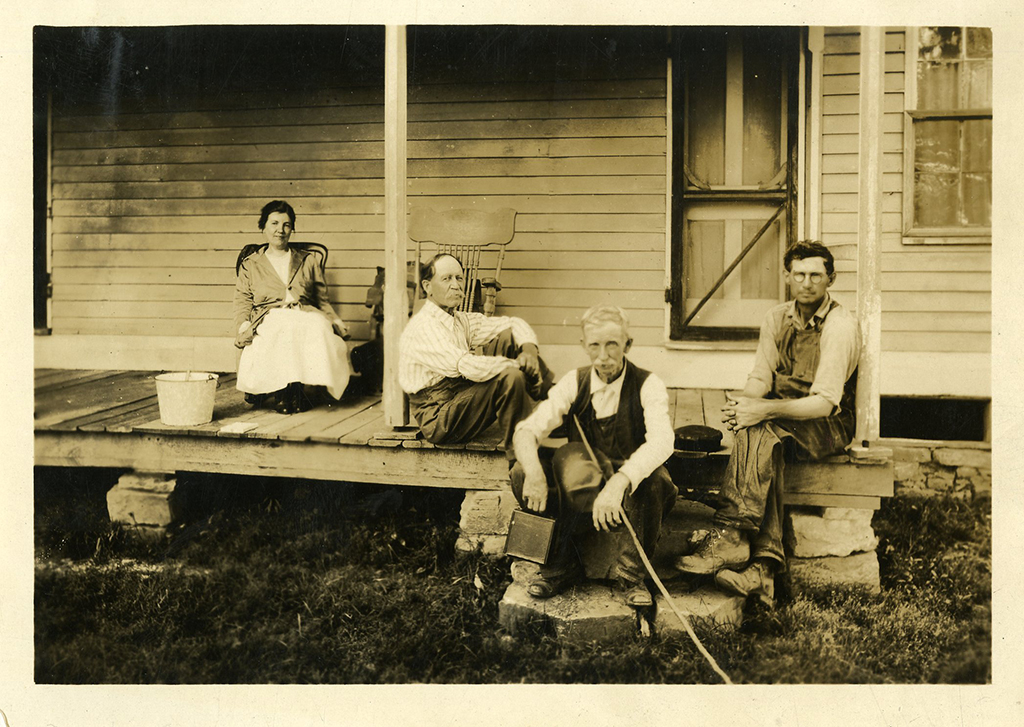 Laura Ingalls Wilder, Almanzo Wilder (back to front) at their home with neighbors. ca.1929.
